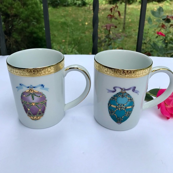 VTG Gold Buffet Royal Gallery Faberge Easter Egg Gold Scroll Tea Cups Mugs - Picture 1 of 8